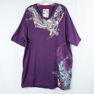 Ruthless‎ Art Short Sleeve V Neck Shirt Womens 3XL Purple Bling Eclectic Y2K
